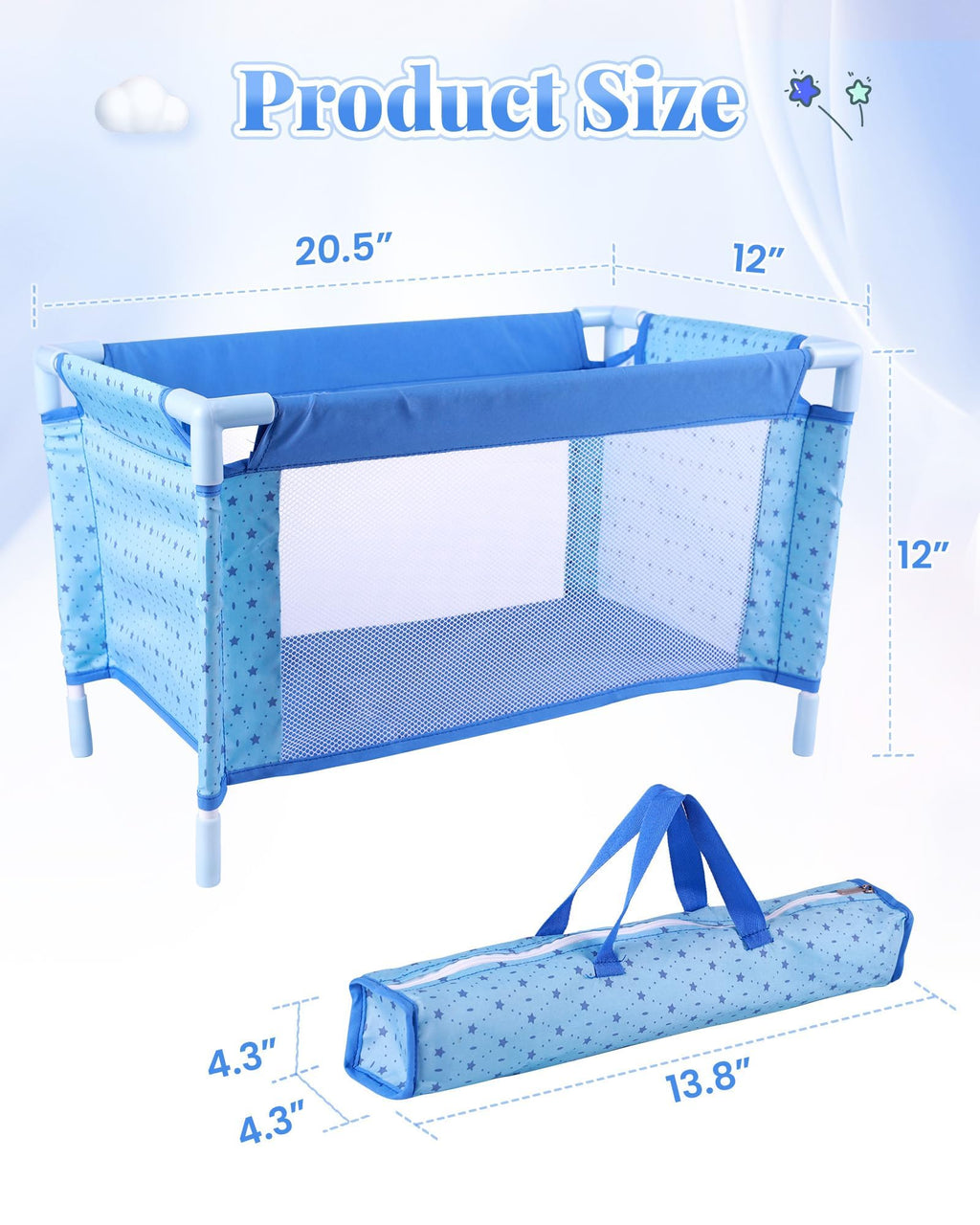 BABESIDE Baby Doll Crib Set for 18 Inch Dolls, Baby Doll Bed Playpen Toy Crib with Storage Bag for Reborn Baby Doll Accessories