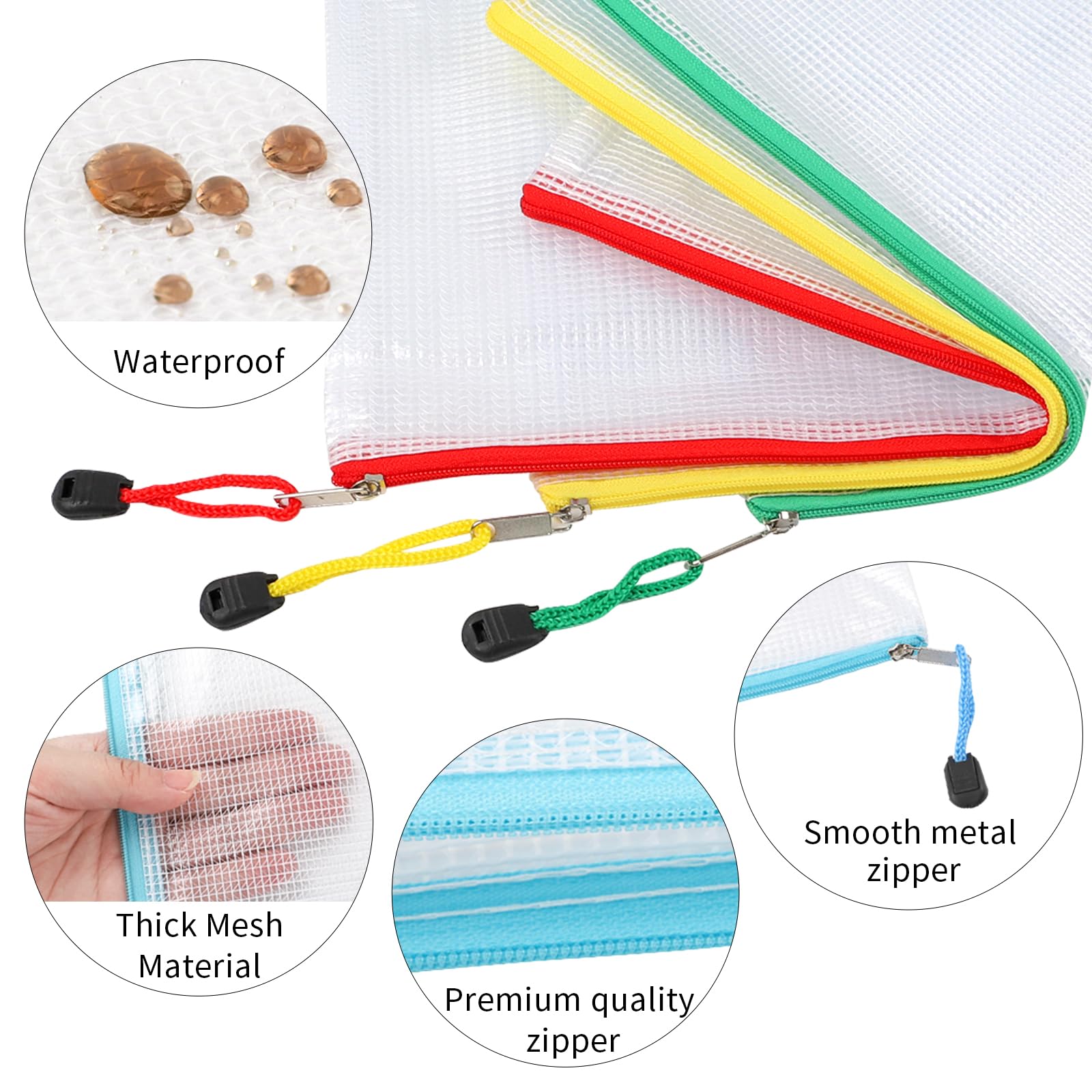 EOOUT 24pcs Mesh Zipper Pouch Bags A3 Extra Large Document Bag with Label Pocket, 16.9x12 Inches, Plastic Zip File Folders, Puzzles, Board Game Storage for Organizing Office Home