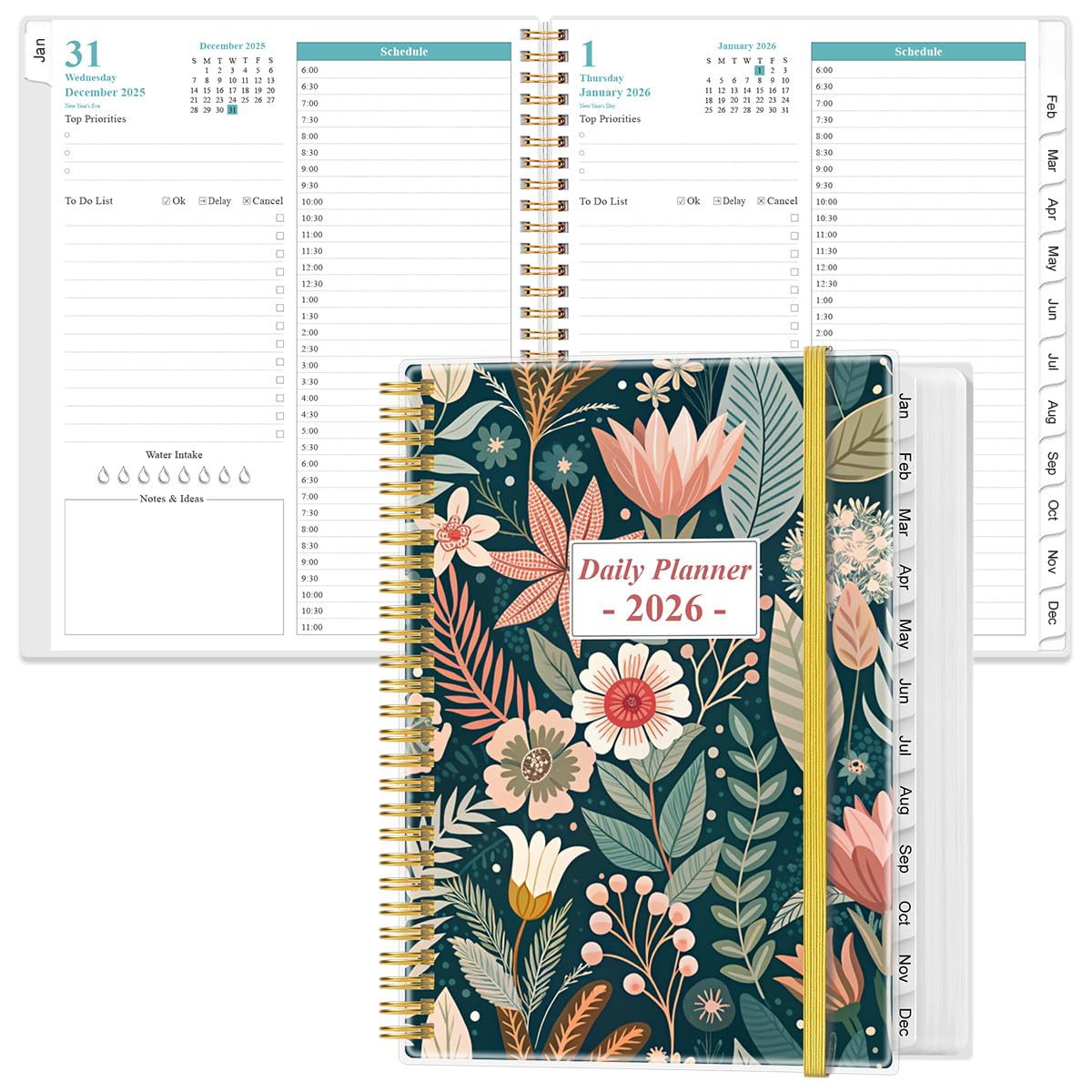 2026-2027 Daily & Monthly Planner - One Page Per Day, Daily Planner from July 2026 to June 2027, Planner 2026-2027 with 12 Monthly Tabs, 6.4" x 8.5", Black