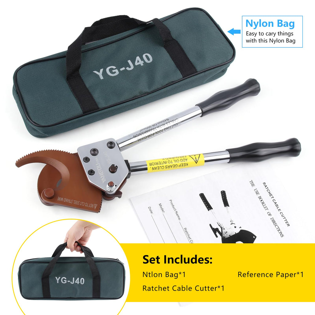 Yangoutool Heavy-Duty Ratcheting Cable Cutters for Large Copper, Aluminum, and Armored Cables - J40 Wire Cutter up to 300 mm², Electrical Wire Cutting Tool
