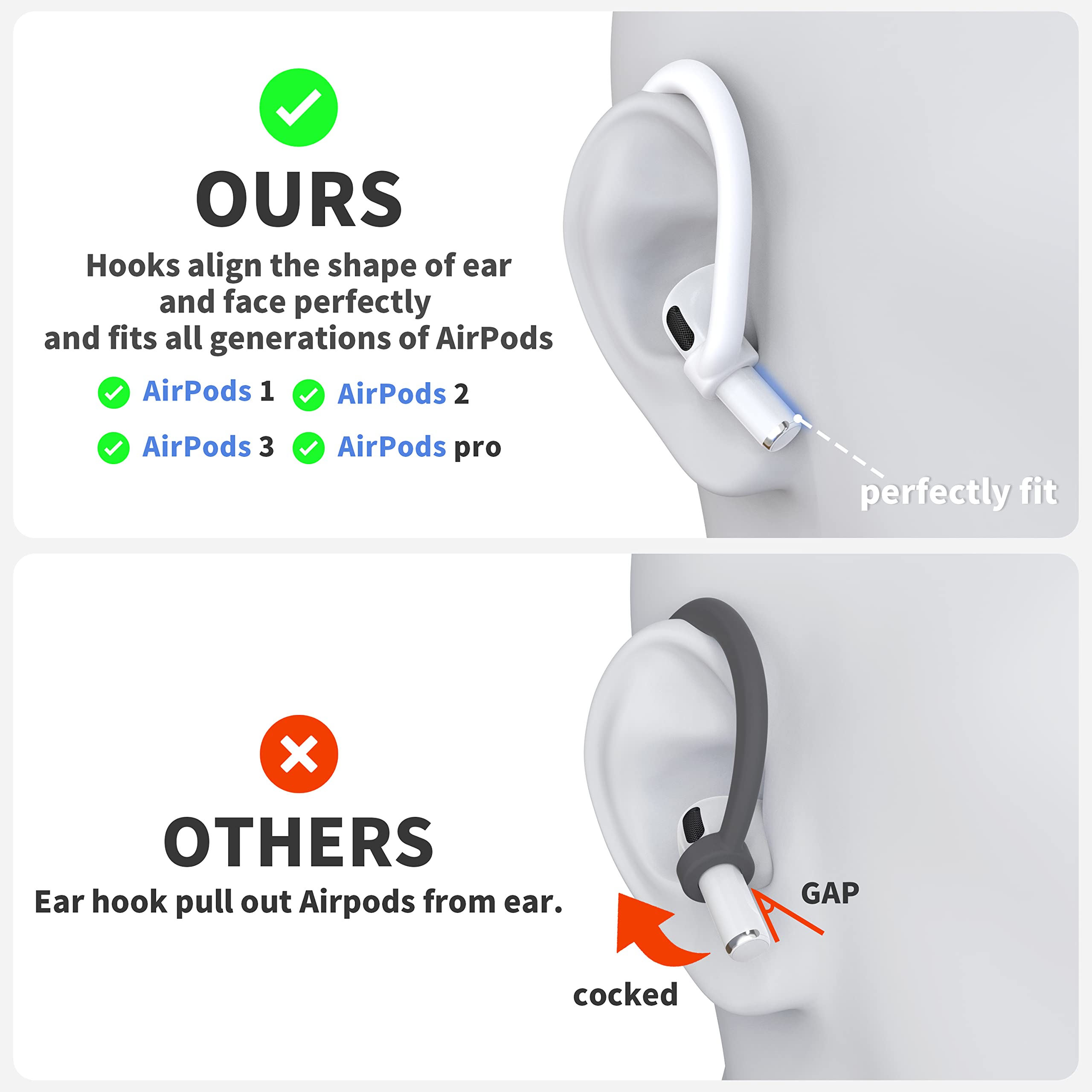 Ear Hooks 2 Pairs for AirPods Pro 2 & 1, AirPods 4 & 3, Anti-Slip Comfortable Fit, Ergonomic Design, Accessories (Small, Black)