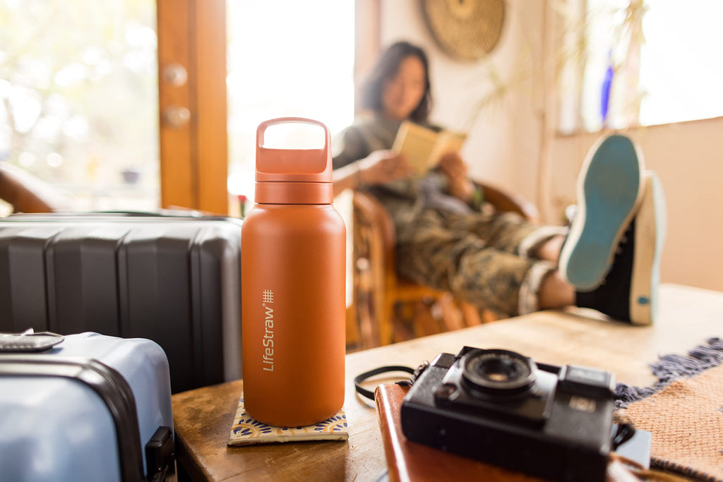 LifeStraw Go Series — Water Bottle Stainless Steel Bottle, 18oz, Aegan Sea, Removes Bacteria, Parasites, Microplastics, Improves Taste