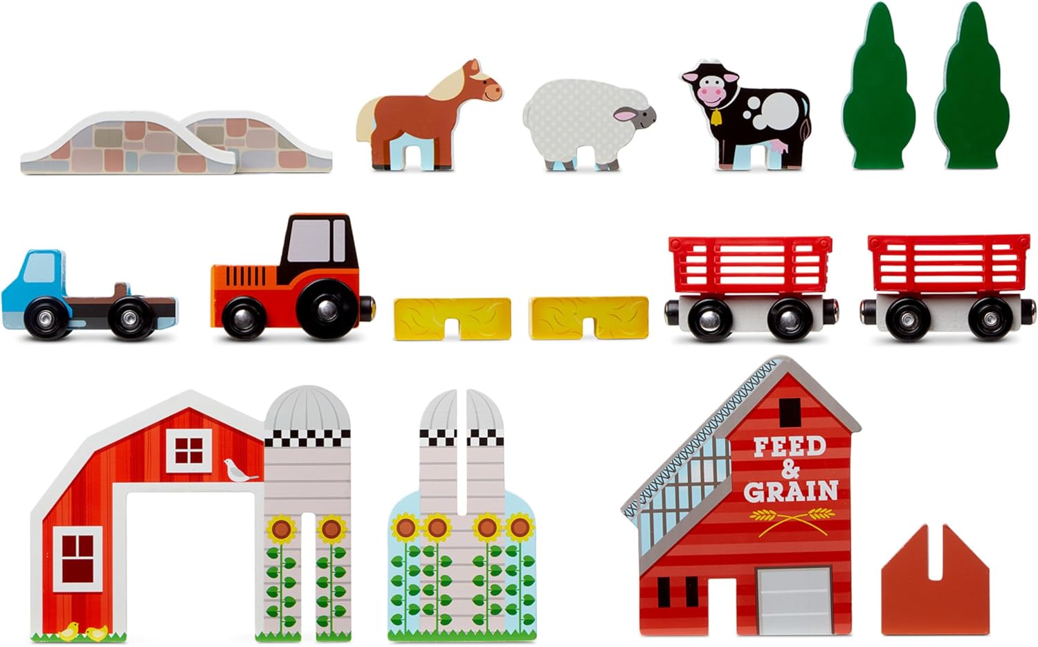 Melissa & Doug 17-Piece Wooden Take-Along Tabletop Farm, 4 Farm Vehicles, Play Pieces, Barn, Grain House Take-Along Pretend Play Toy Barn Toys for Toddlers Ages 1+