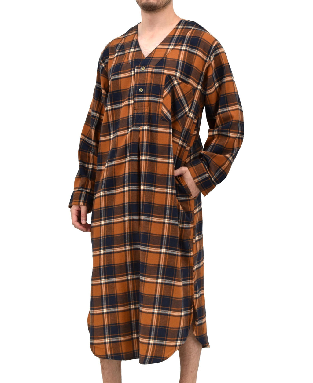 Andrew Scott Men's 2 Pack Lightweight Cotton Flannel Sleep Shirt, Long Henley Nightshirt Pajamas