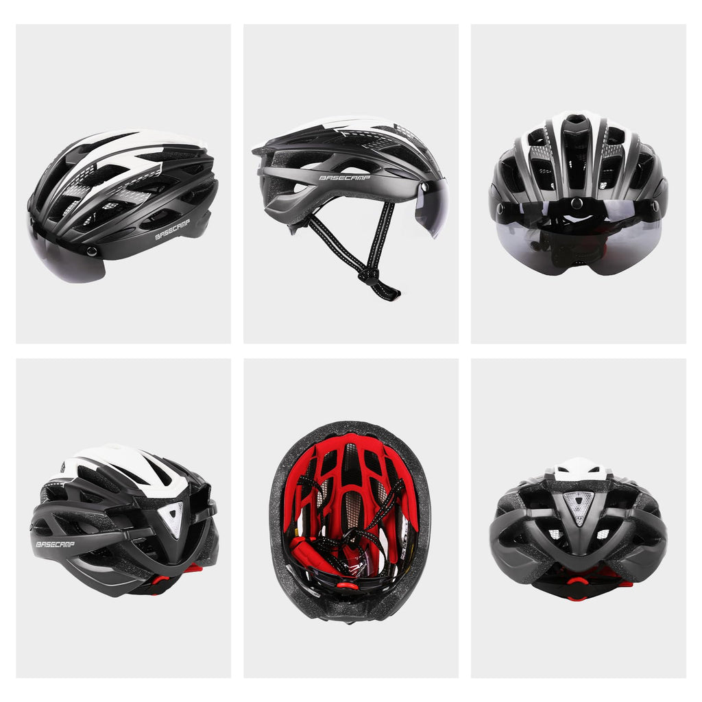 Bike Helmet, Basecamp Bicycle Helmet with Rear Light & Detachable Magnetic Goggles Lightweight Cycling Helmet Adjustable for Adult Men Women Mountain & Road (BC-069)