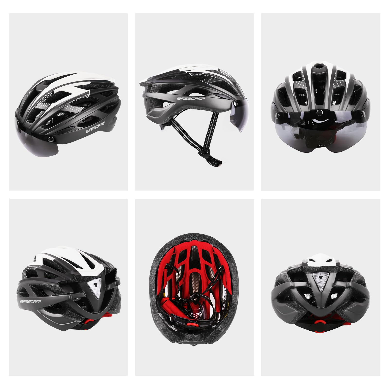 Bike Helmet, Basecamp Bicycle Helmet with Rear Light & Detachable Magnetic Goggles Lightweight Cycling Helmet Adjustable for Adult Men Women Mountain & Road (BC-069)