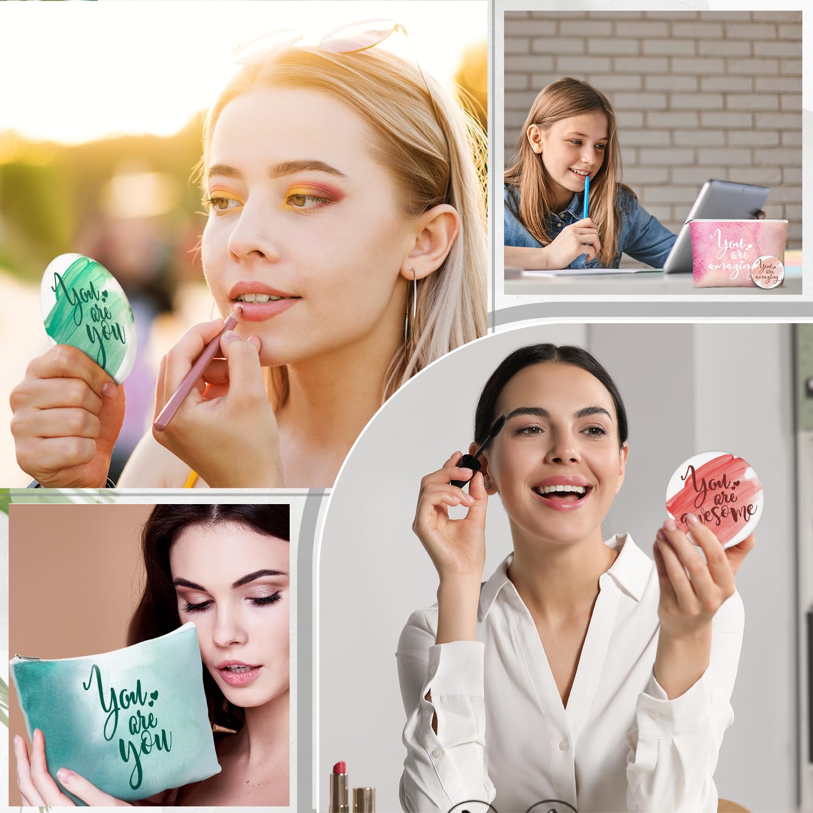 Vercraft 20 Pcs Employee Appreciation Gift for Women Inspirational Canvas Makeup Bag Portable Compact Mirror Bulk Cosmetic Bag Thank You Party Favor for Women Coworker Nurse (Bohemian,Boho)