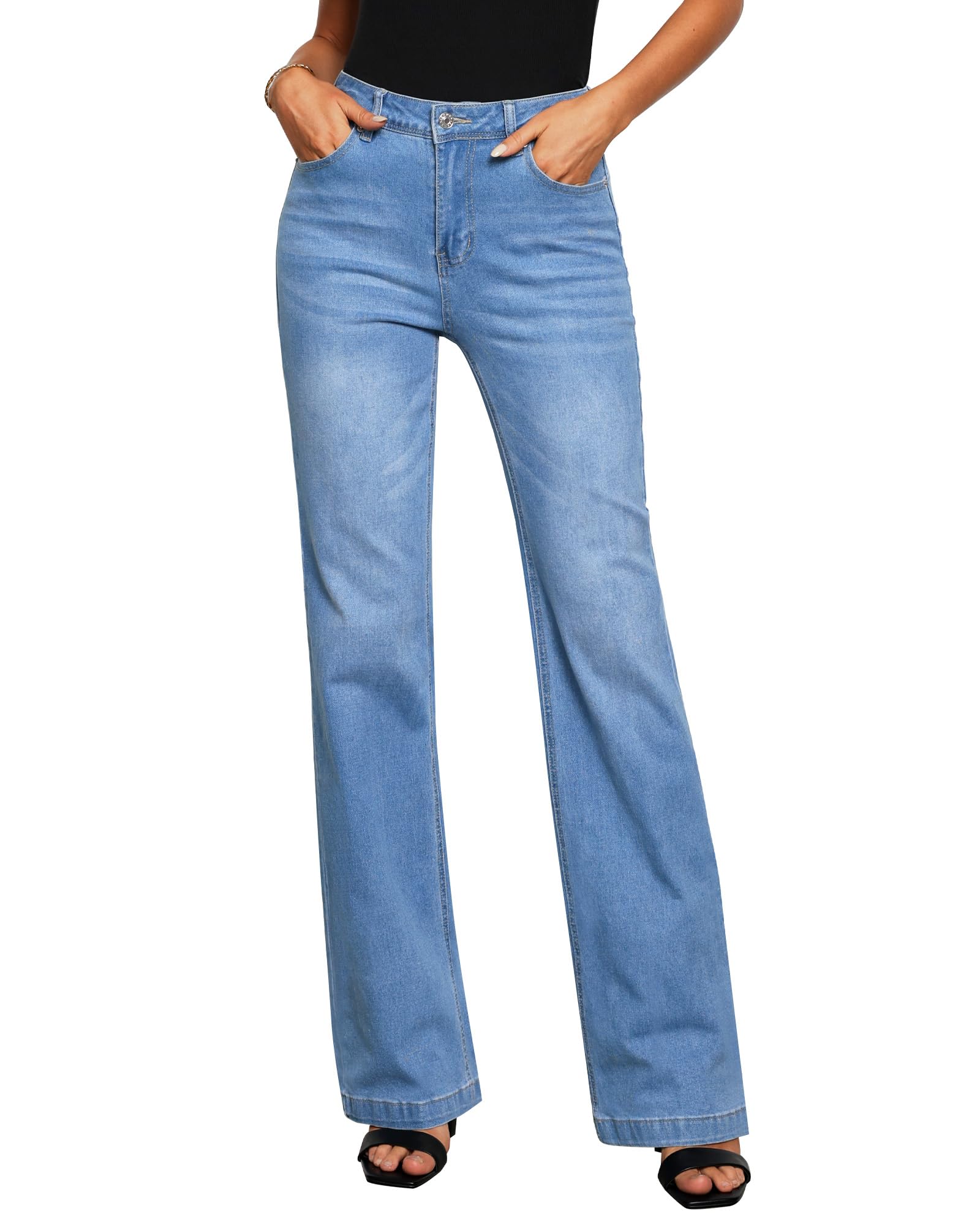 GRAPENT Womens Flare Jeans High Waisted Wide Leg Baggy Jean for Women Stretch Denim Pants