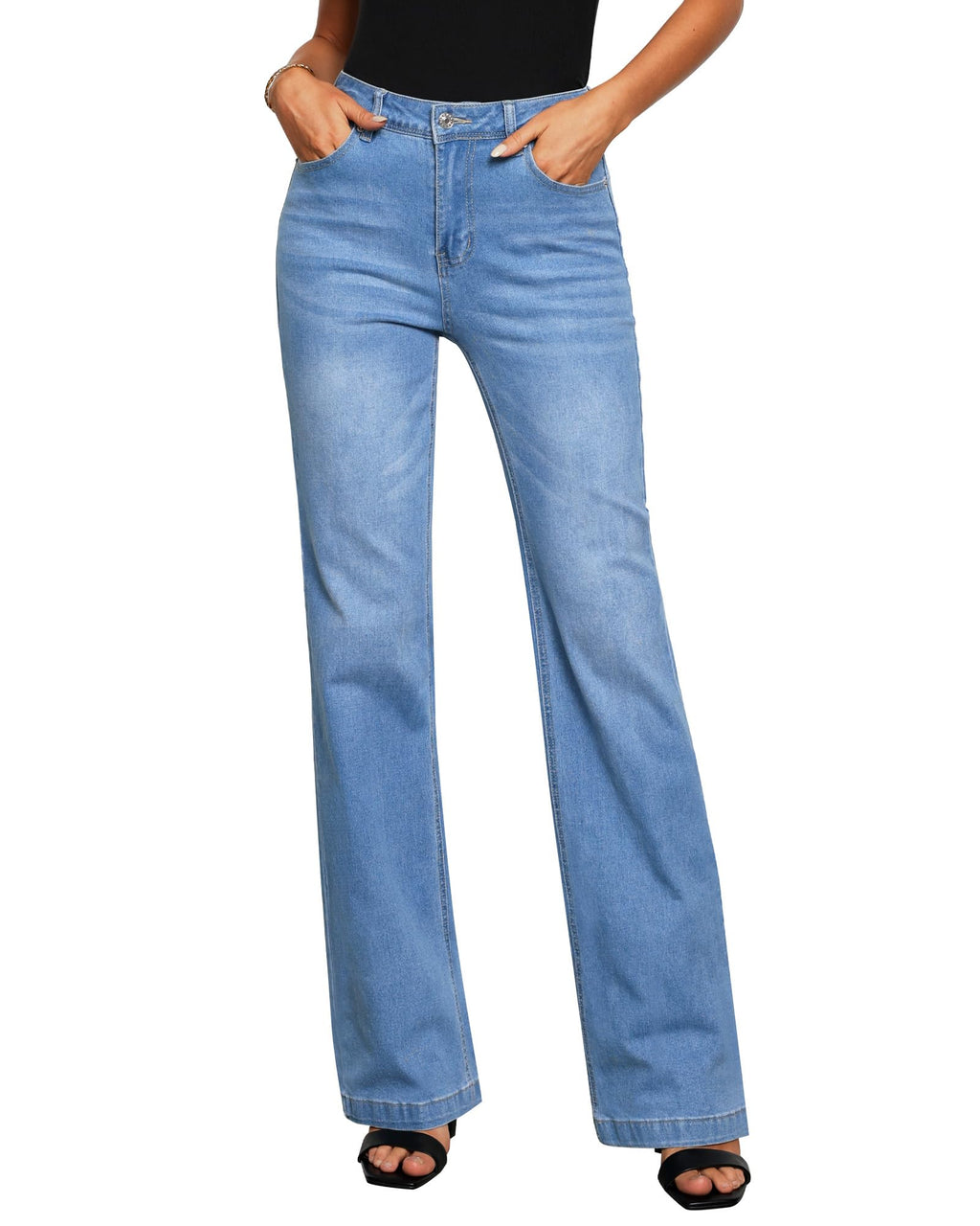 GRAPENT Womens Flare Jeans High Waisted Wide Leg Baggy Jean for Women Stretch Denim Pants