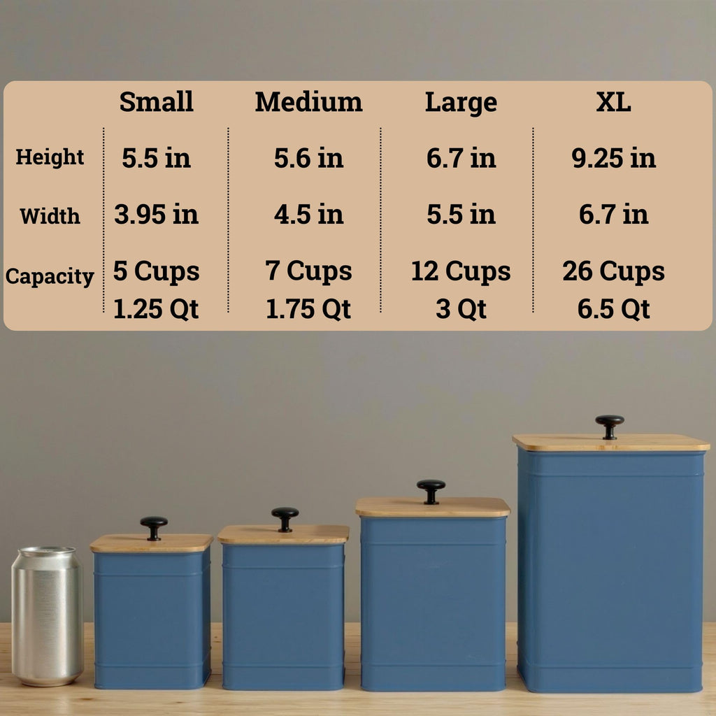 Kitchen Canisters for Countertop Set of 4 w/ Chalkboard Labels & Marker Pen | Airtight Easy Open Bamboo Lids, Dent-Resistant Thick Metal, Customizable Chalkboard Labels, Marker Pen Included, Set of 4