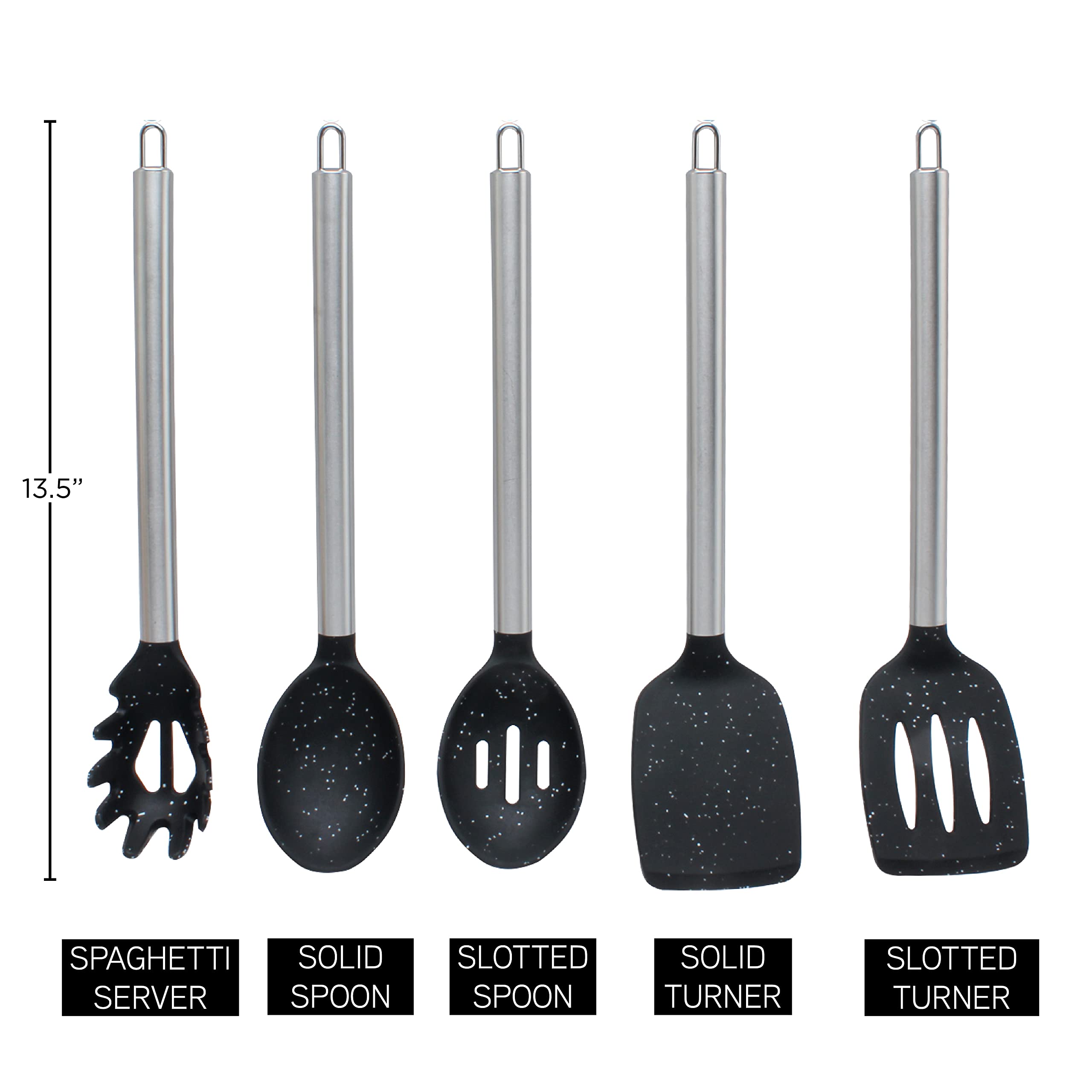 COOK WITH COLOR Silicone Cooking Utensils, Kitchen Utensil Set, Easy to Clean Silicone Kitchen Utensils, Cooking Utensils for Nonstick Cookware, Kitchen Gadgets Set with Holder, 10 Pieces
