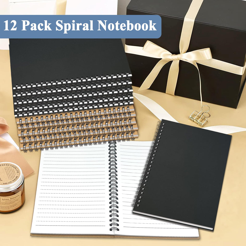 4Pack Small Spiral Notebook A5, 8.25x5.5” 120 Lined Pages Black & Red Wide Ruled Spiral Journal Bulk Blank Kraft Cover Spiral Bound Notebook & Writing Pads for Home Office Meeting Work Note Taking