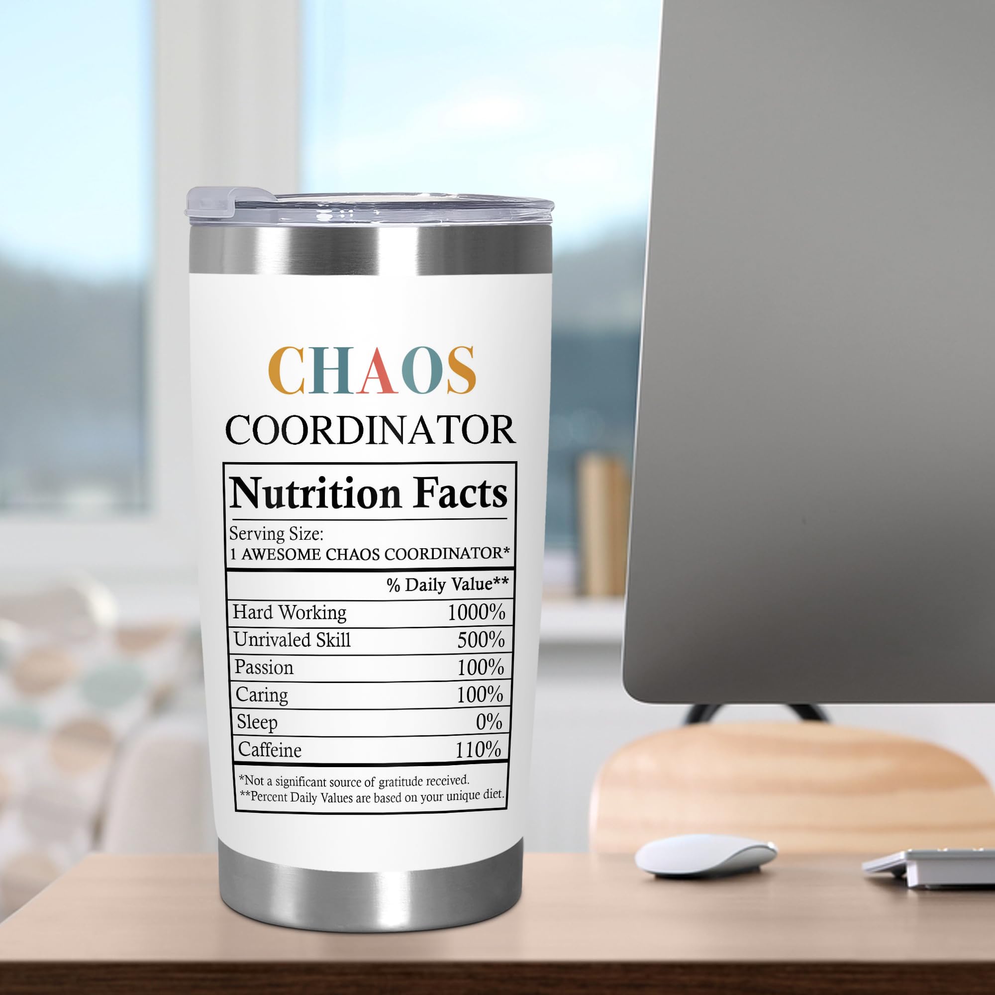 TEEZWONDER Thank You Gifts for Women - Chaos Coordinator 20 oz Stainless Steel Insulated Tumbler with Lid - Employee Appreciation Birthday Gifts for Women Coworkers Boss Teacher Nurse Friend
