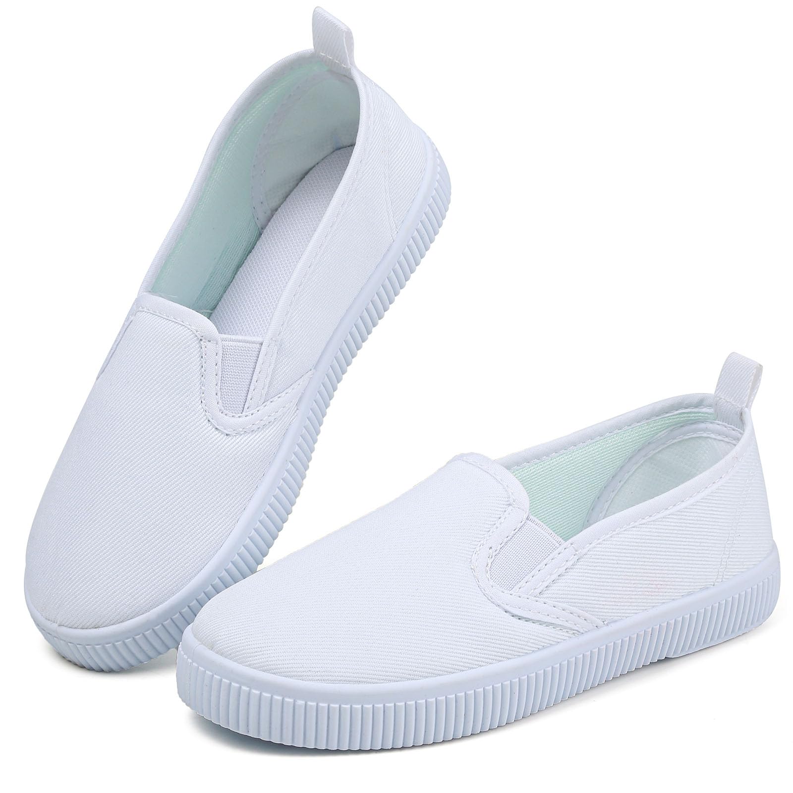 Boy's Girl's Kids White Canvas Shoes for Kids Slip-On Lightweight Sneakers Casual Skin-Friendly Walking Running Shoes(Toddler/Little Kids/Big Kids)