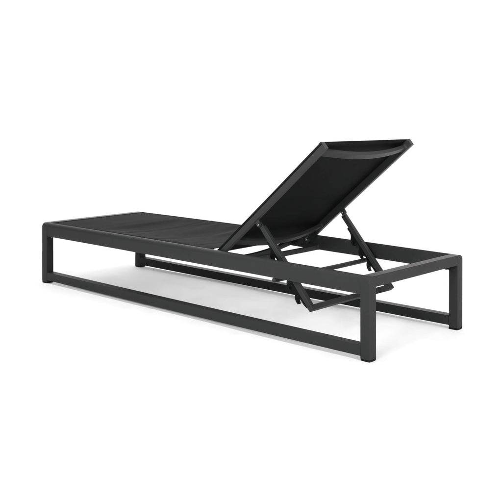 Christopher Knight Home Modesta Outdoor Aluminum Framed Chaise Lounges with Mesh Body, 2-Pcs Set, Black Finish / Grey Mesh