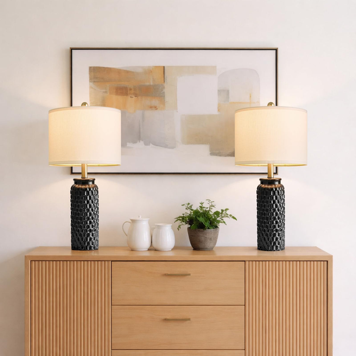 USumkky 20.5" Gold Modern Ceramic Bedside Lamp Set of 2 for Bedroom Decor Farmhouse Table Lamp for Living Room Office Dorm