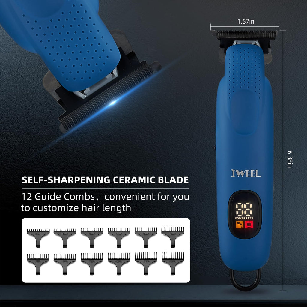 IWEEL Professional Beard Trimmer for Men - Electric Hair Clippers, Zero Gapped T-Blade Edgers, Cordless Rechargeable Mustache Trimmer Grooming Kit for Body