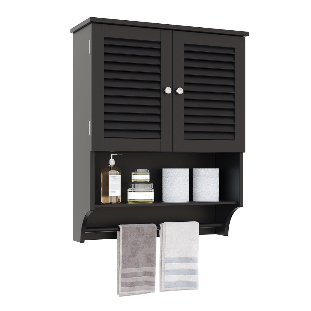 ChooChoo Bathroom Wall Cabinet, Medicine Cabinet, 2 Doors Over The Toilet Space Saver Storage Cabinet with Large Space, Black