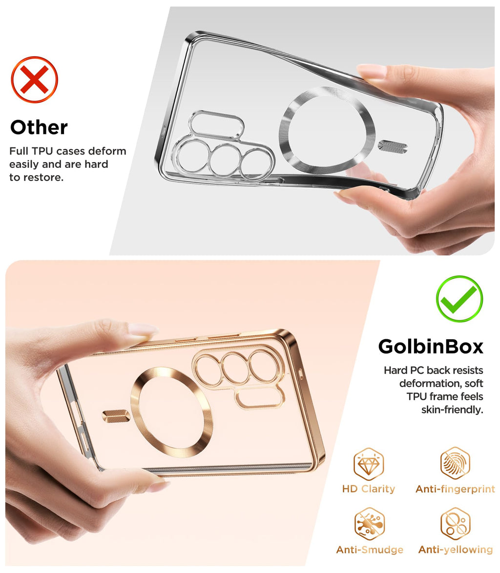 Magnetic Case Compatible with Samsung Galaxy S25 Ultra,Compatible with MagSafe,[Full Camera Protection][Screen Protector] Shockproof Plating Clear Phone Cover for Galaxy S25 Ultra(Black/Clear)