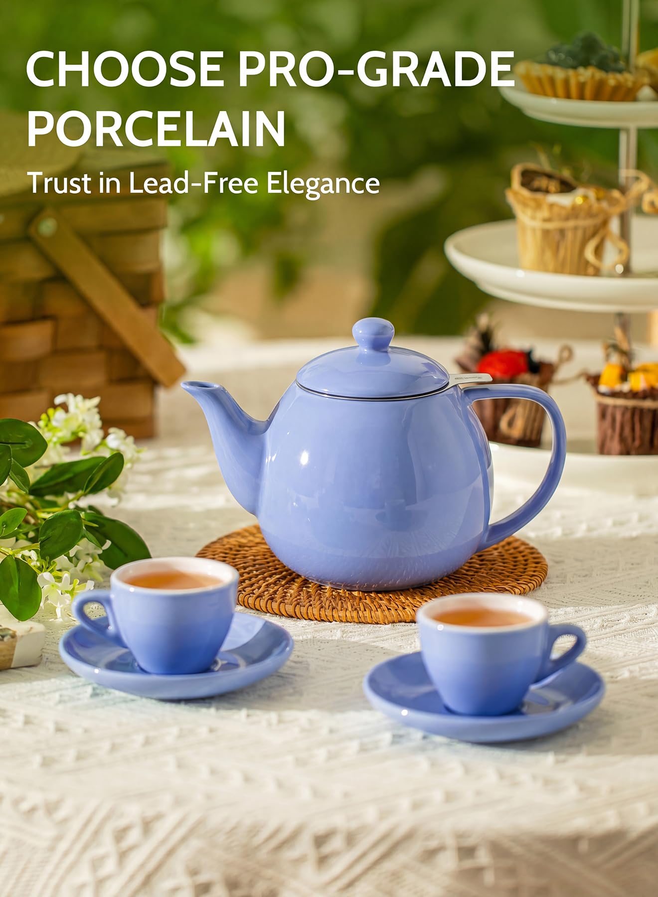 Sweese Porcelain Teapot 27 oz with Infuser for Loose Leaf Tea, Bluish Grey