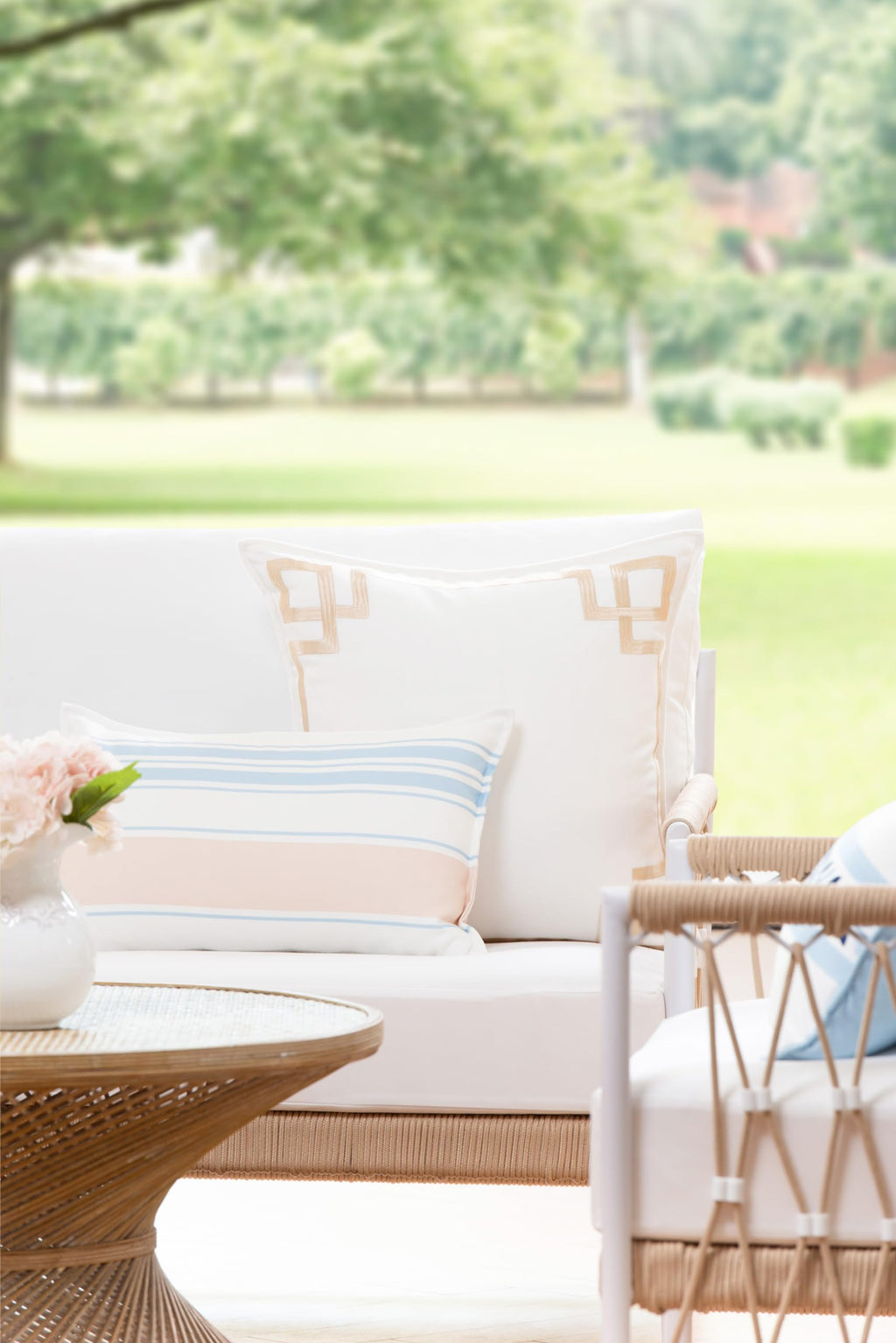 Hofdeco Premium Coastal Patio Indoor Outdoor Lumbar Pillow Cover Only, 12"x20" Water Repellent for Backyard, Couch, Baby Blue Green Floral with Piping