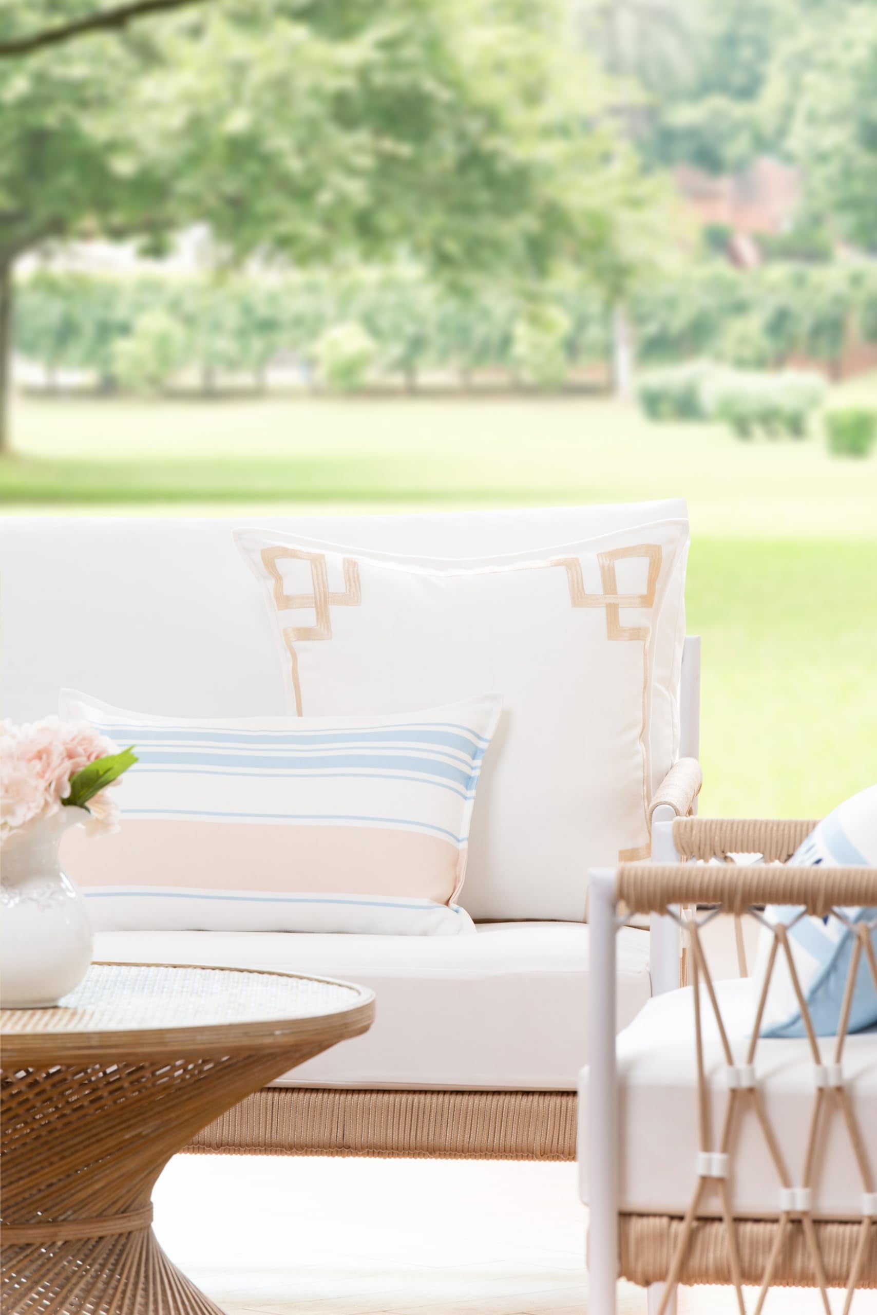 Hofdeco Premium Coastal Patio Indoor Outdoor Lumbar Pillow Cover Only, 12"x20" Water Repellent for Backyard, Couch, Baby Blue Green Floral with Piping