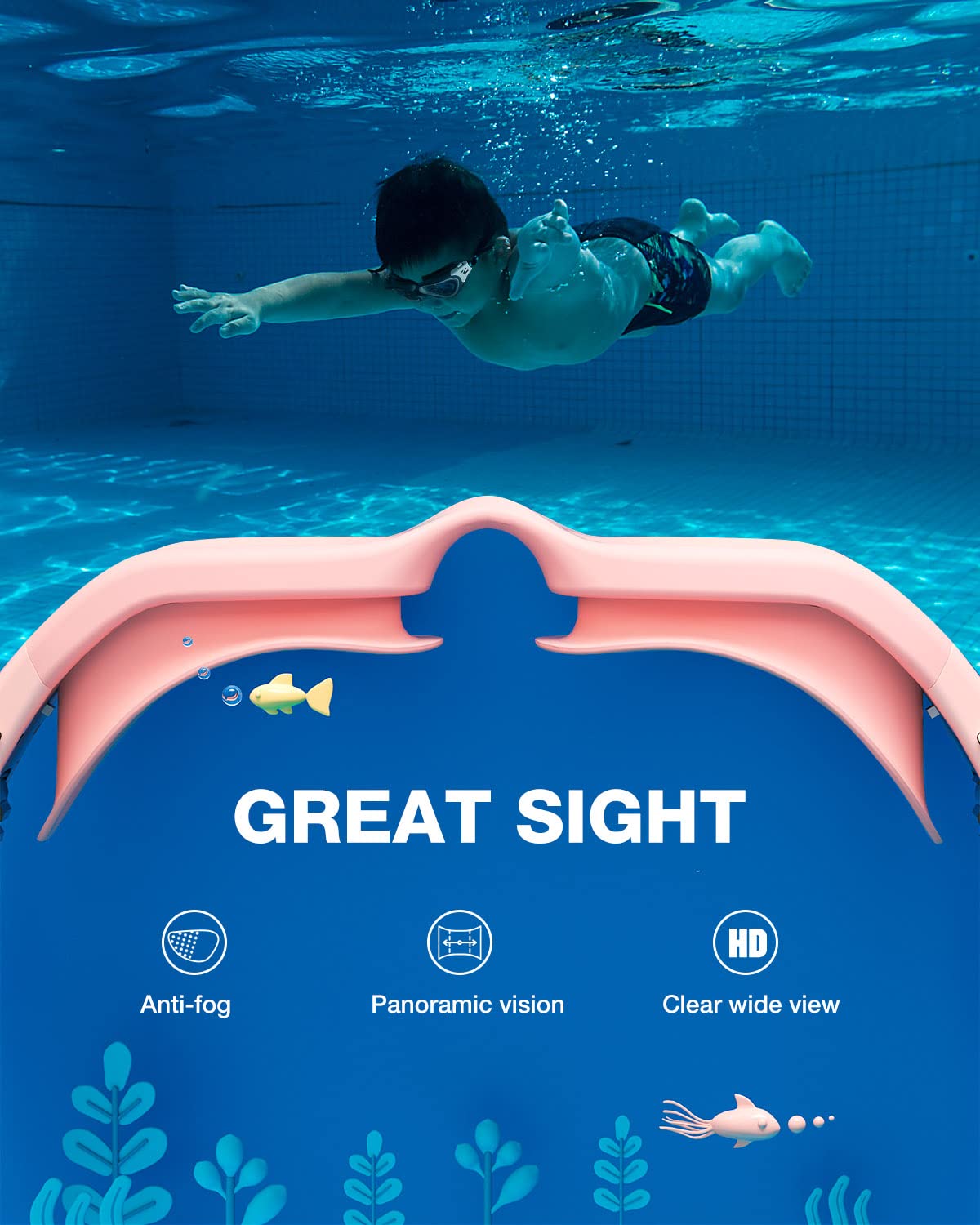 ZIONOR Kids Swim Goggles, G1MINI SE No Leak Anti-Fog Goggles for Kids 6-14, Soft Silicone Comfort Fit, Easy Adjust Strap
