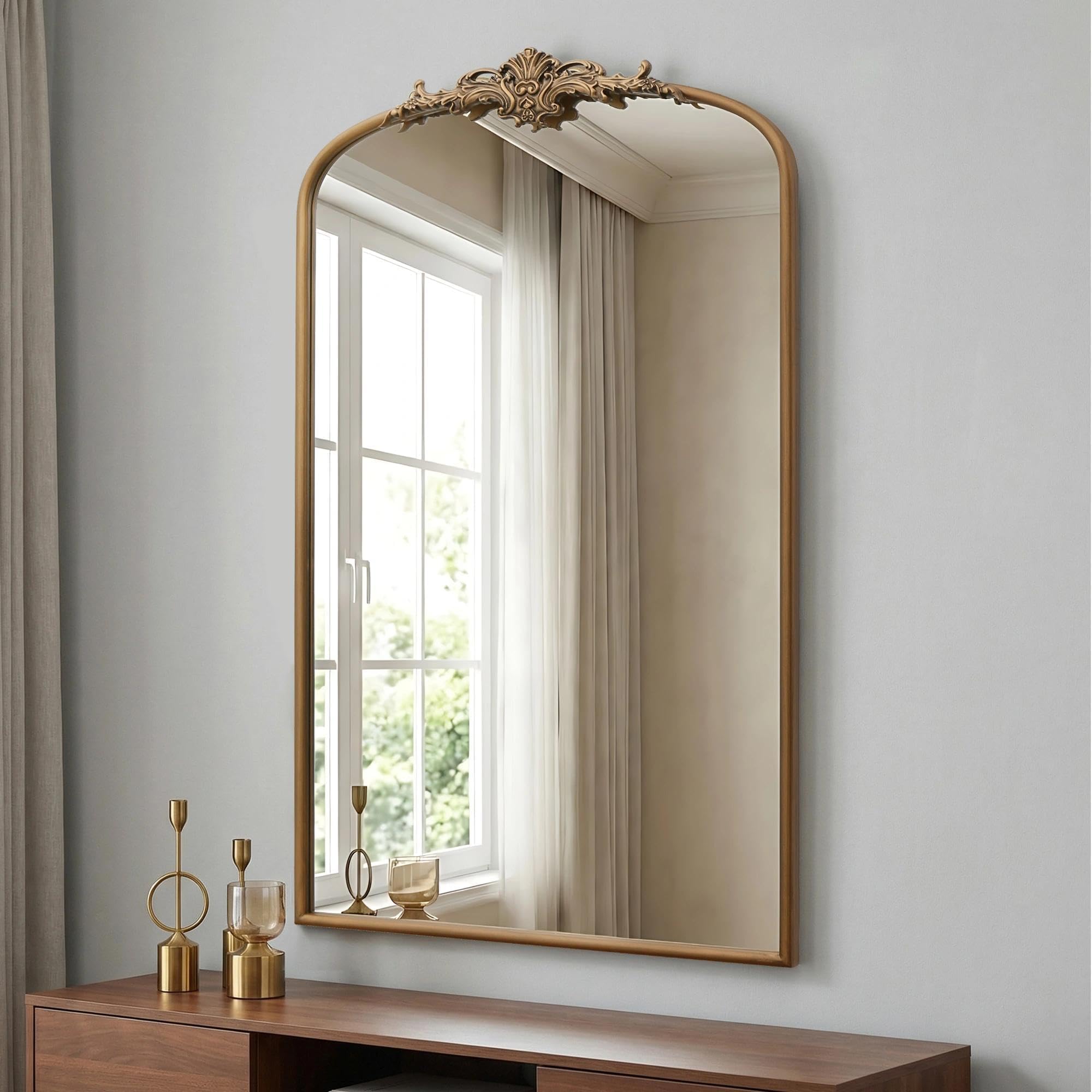 Besdomus Vintage Arched Black Mirror: 32"x24" French Large Black Vintage Wall Mirror - Baroque Traditional Ornate for Living Room/Fireplace/Bathroom- Ideal Gifts for Housewarming/Birthday