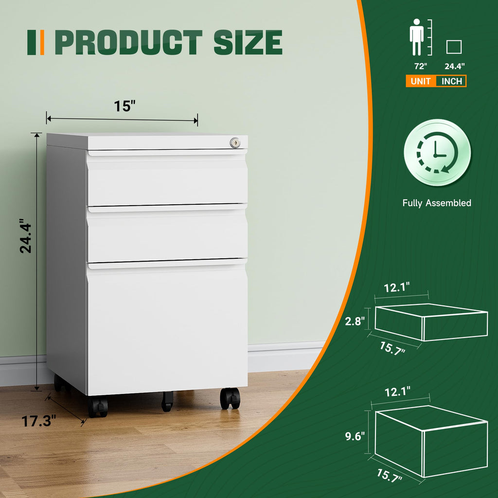 Letaya 3 Drawer Mobile File Cabinet with Lock,Under Desk Metal Small Filing Cabinets for Home Office Organizer Letters/Legal/A4(Fully Assembled Except Wheels-Black)