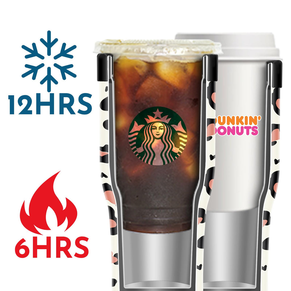 Universal Iced Coffee Sleeve - Upgraded Double Wall Reusable Stainless Steel Holder Sleeves Insulator for Cold Drinks Fits Starbucks Dunkin Donuts McDonalds Small Medium Large Cup (Aurora)