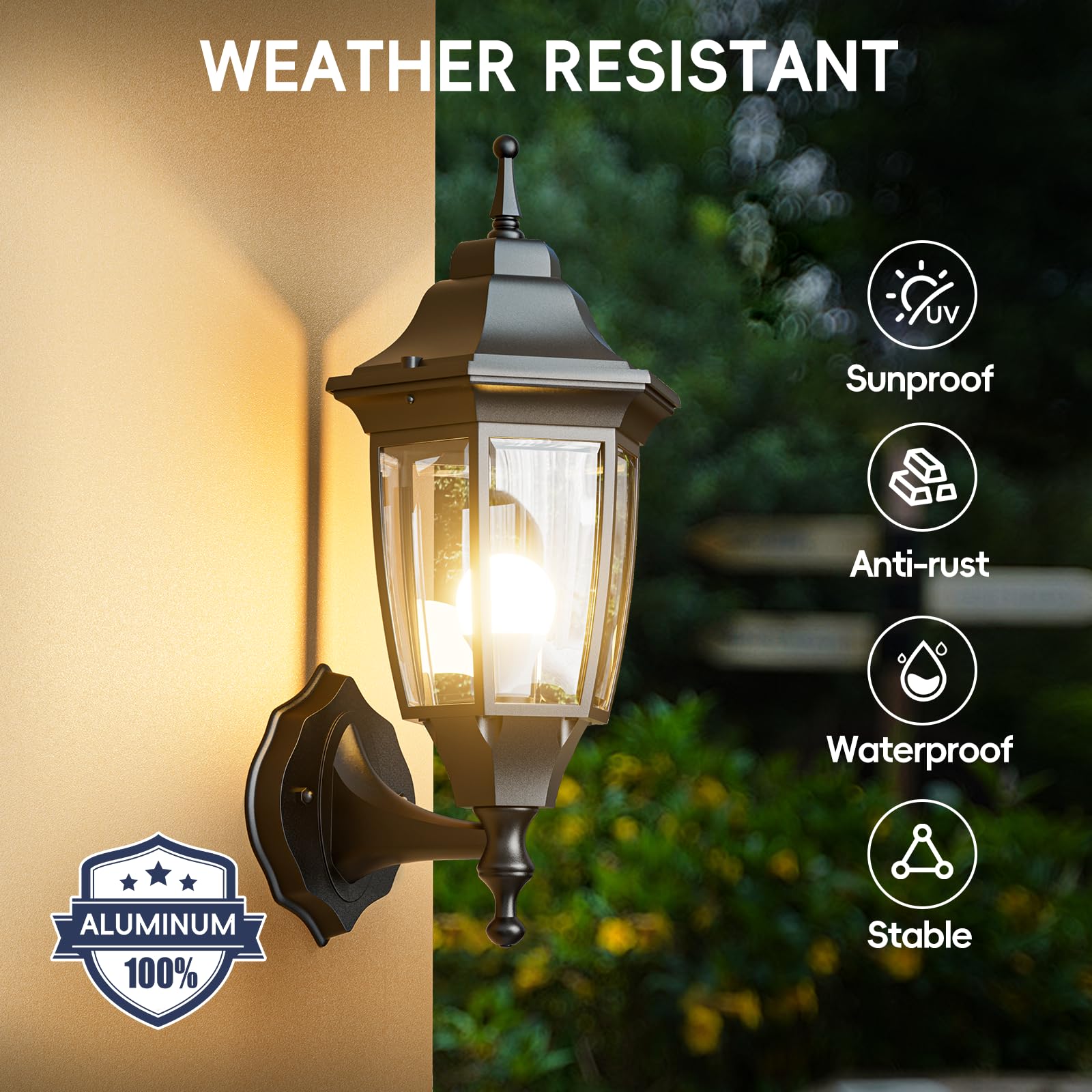 EMART Dusk to Dawn Plastic Outdoor Wall Light Fixtures with Bulbs, Waterproof and Anti-Corrosion Porch Sconces, Exterior Lanterns Wall Mount Lamp for Outside, Garage, Front Door, Patio, 1 Pack, Black