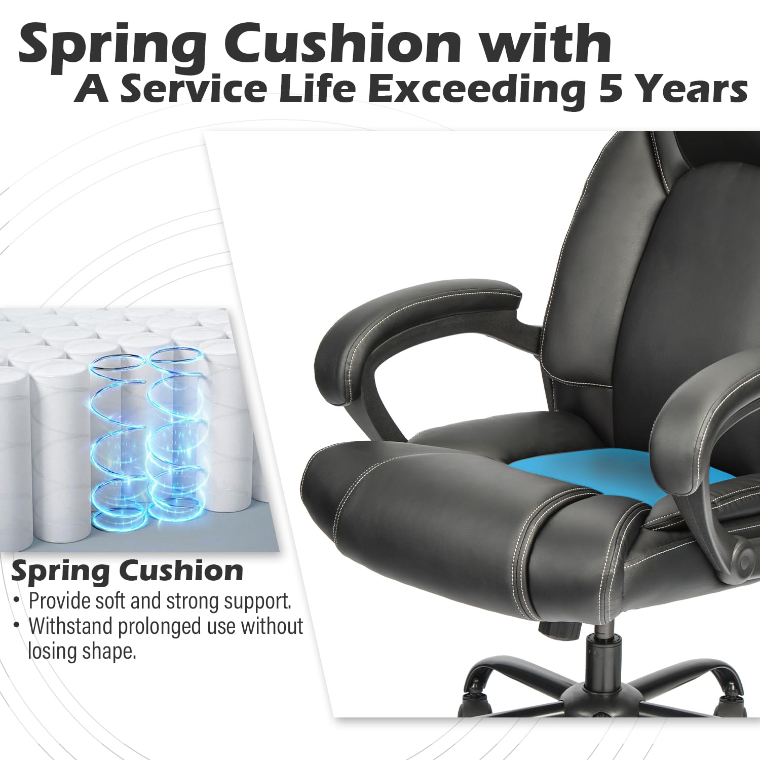 OUTFINE Office Chair Executive Office Chair Desk Chair Computer Chair with 5-Year hydrolysis-Resistant Leather Spring Cushion Ergonomic Support Tilting Function Upholstered in Bonded Leather Black
