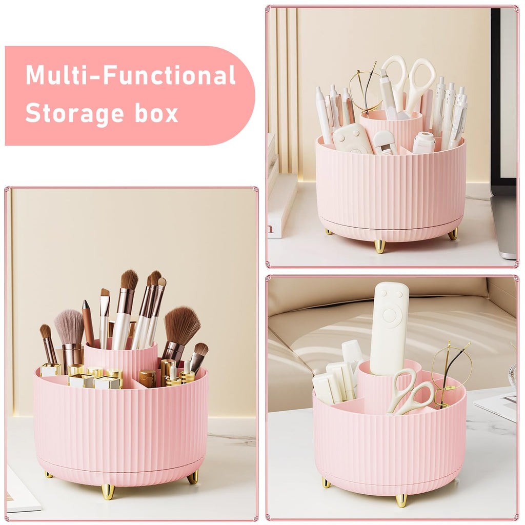 Makeup Brush Holder Organizer,360° Rotating Makeup Brush Organizer,5 Slot Make up Brushes Cup for Cosmetics, Nail Polish, Art Supply, Bathroom Vanity Desktop Organizer - Black