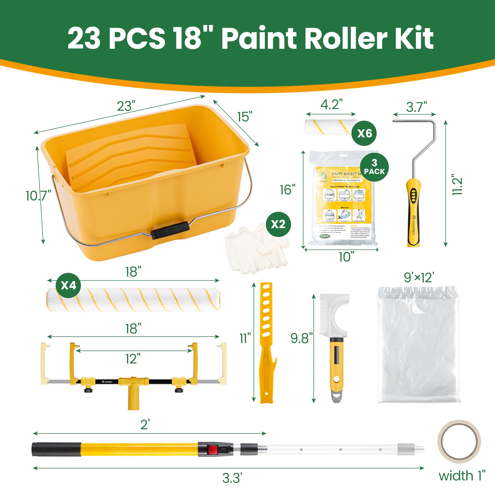 VOOMEY 18 Inch Paint Tray Liner, Plastic Paint Bucket Inner Liner Bags for Paint Roller Kit, 5pcs,Disposable for Quick Cleanup