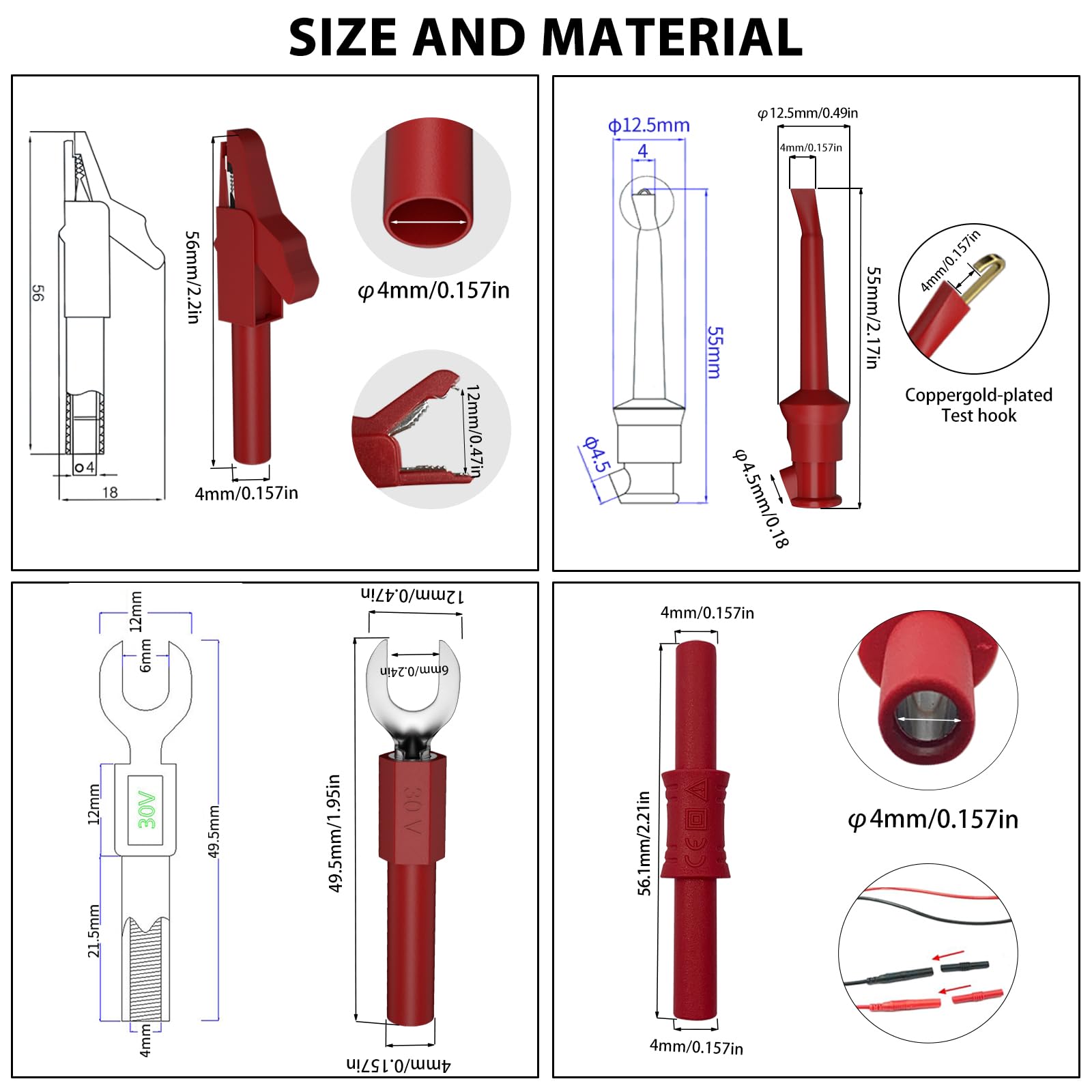 12pc Multimeter Test Leads,Test Leads with Alligator Clips,Test Hook,Banana Plug Leads,Telescopic Testing Hook,Suitable for Fluke, Kaiweets, Innova Multimeter, Voltmeter, Clamp Meter