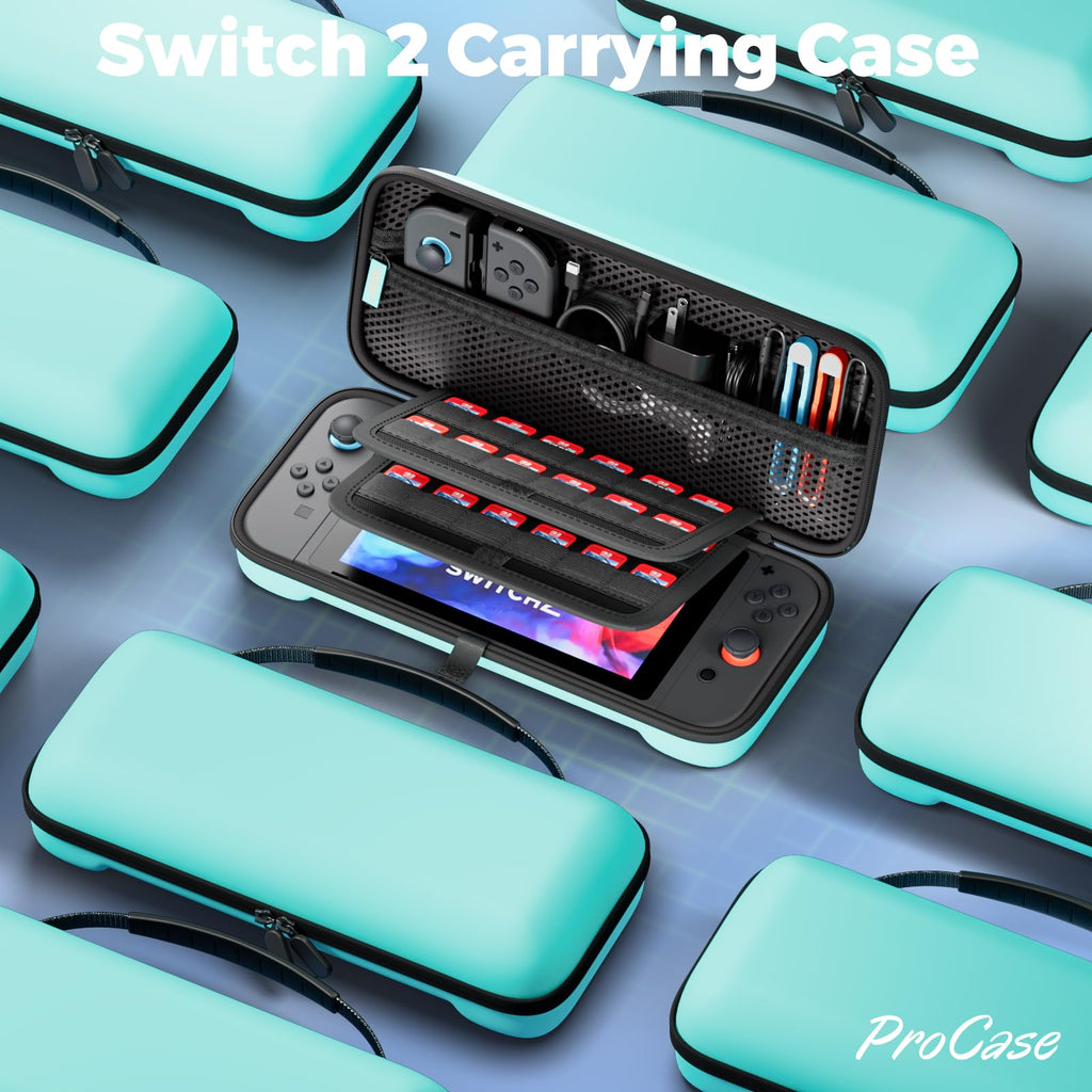 ProCase Carrying Case for Nintendo Switch 2 (2025) with 24 Game Card Slots, Hard Portable Travel Case Storage Bag Protective Pouch for 2025 Nintendo Switch 2 Console AC Adapter & Accessories -Black,L