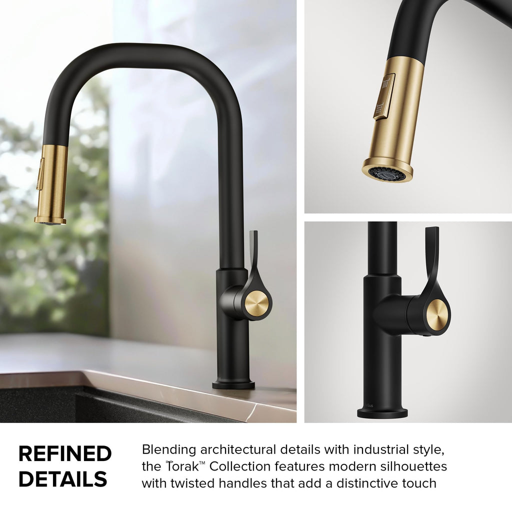 KRAUS Torak Pull Down Kitchen Faucet in Matte Black with Commercial Style Spring Spout, 2 Function Sprayer, Pre-Attached Water Lines, and Mounting Hardware, KPF-2635MB