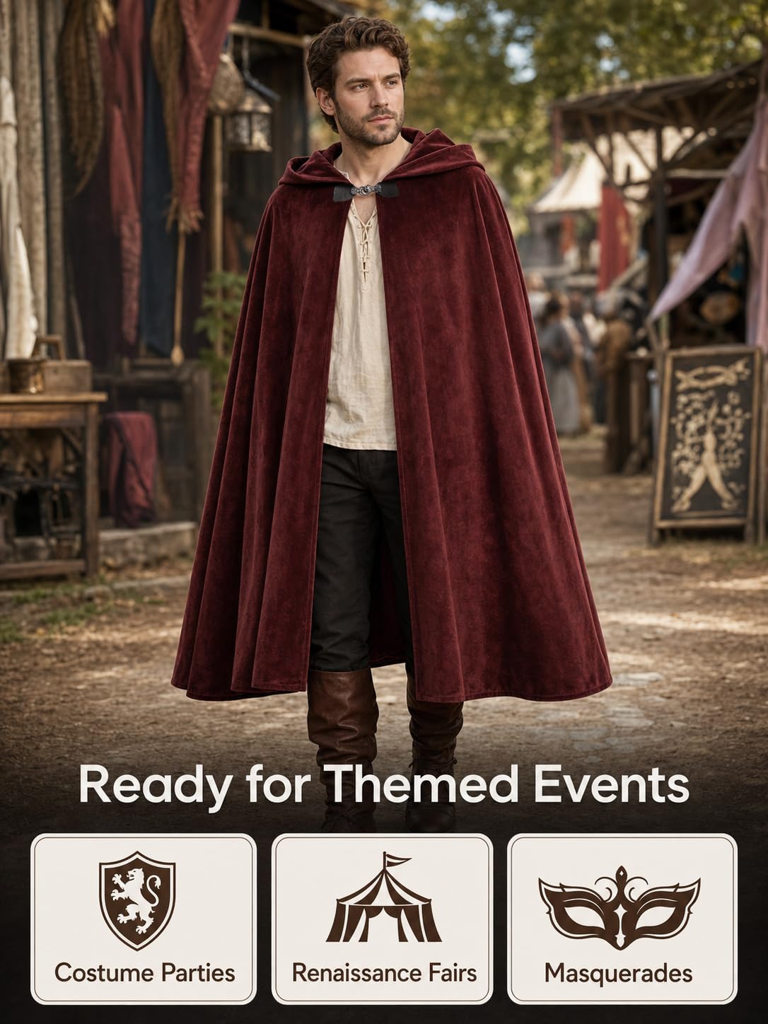 JEGERMIG Medieval Hooded Cloak Halloween Renaissance Costume