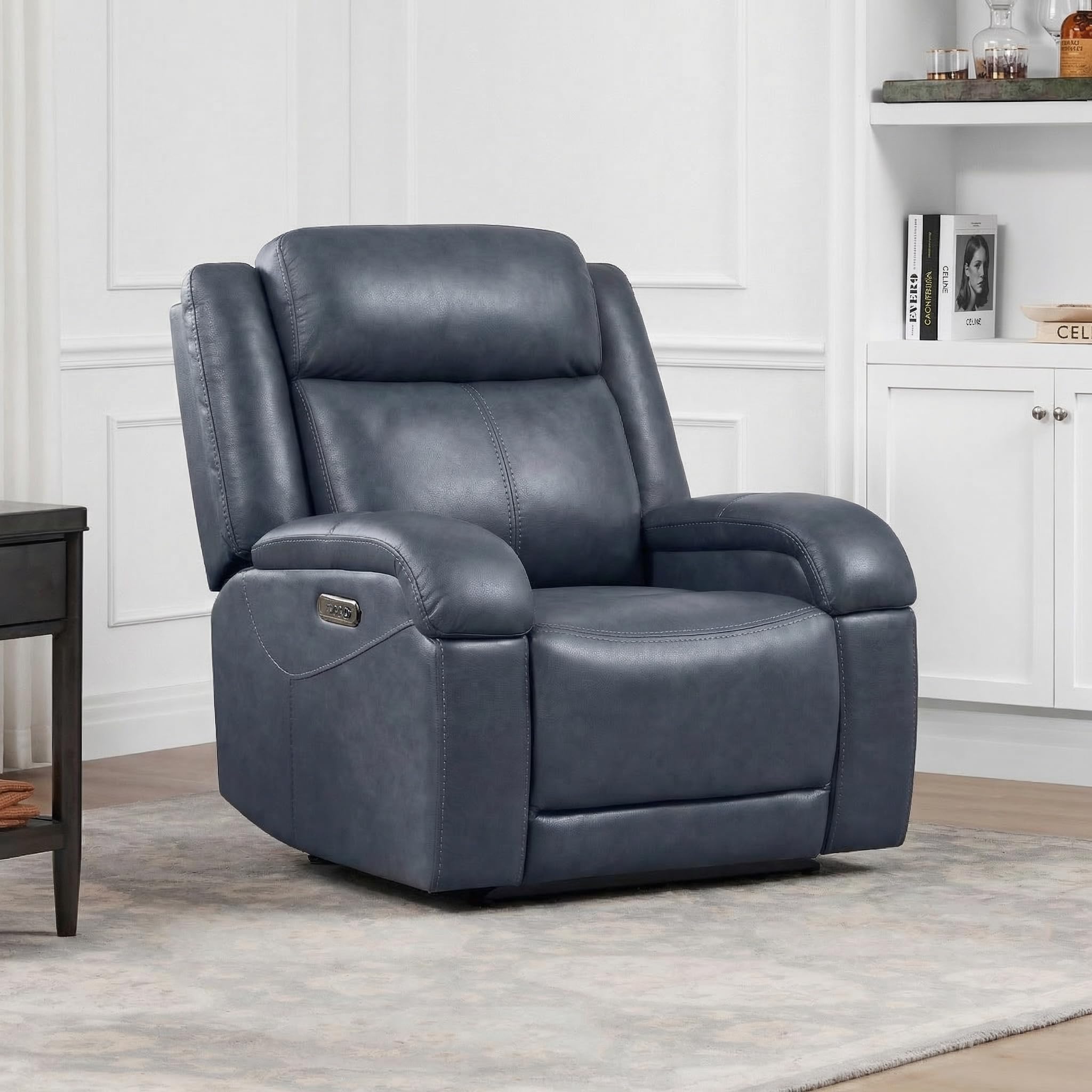 Watson & Whitely Genuine Leather Power Recliner Chairs for Adults, Wall Hugger RV Recliner with Power Headrest & Charging Ports, Electric Recliner Sofa Chair for Living Room, Black