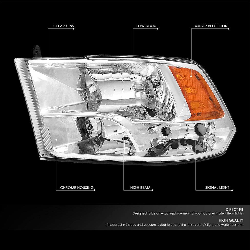 DNA Motoring HL-OH-DR09QUA-BK-CL1 Black Housing Headlights Replacement Compatible with 10-18 Ram 1500-5500, Fit Dual or Quad Headlight Models