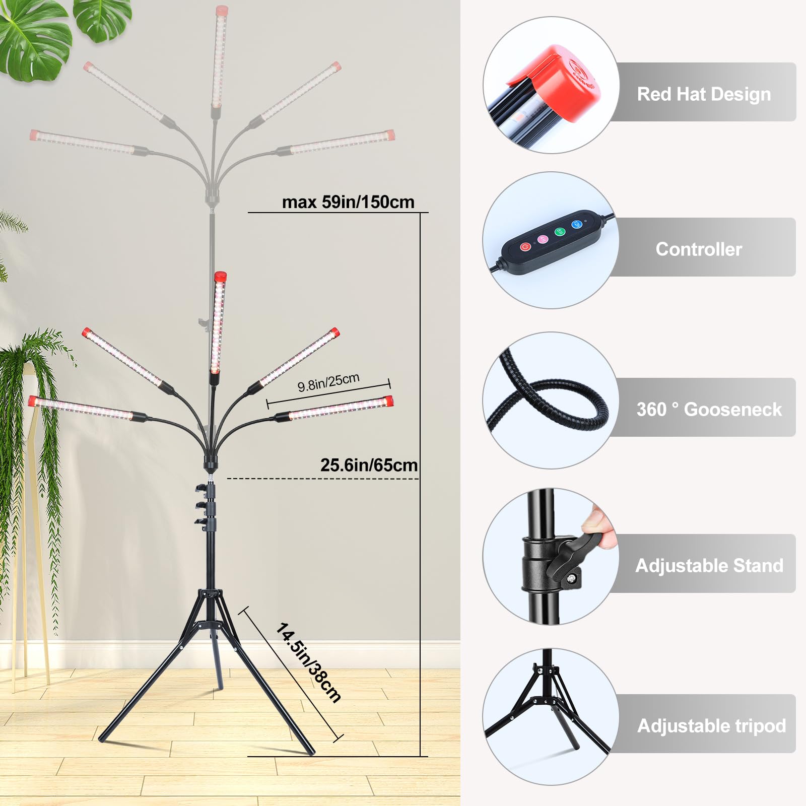 FECiDA Gamechanger 2026 36 Watt Power Draw, NO Need Adapter, 4Head Strong Clip Grow Lights for Indoor Plants with 4/8/12/16/20H Timer, LED Plant Growing Lamps for Houseplants, Bonsai, Seed Starting
