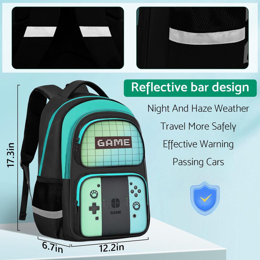 Kids Backpack For Boys，Gamer Boys Backpack For Children Teens Elementary Middle School, 17″ Students Bookbag