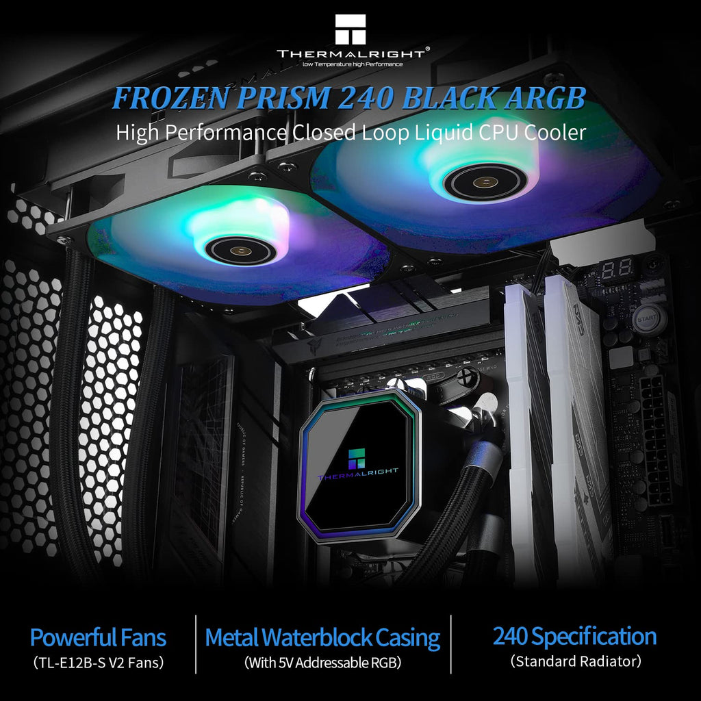 Thermalright Frozen Prism 240 Black CPU Liquid Cooler,Efficient PWM Controlled Pump 3300RPM,TL-E12 Series PWM Fan×2,Water Cooling Computer Parts,for AMD AM4/AM5,Intel LGA1150/1151/1200/1700/1851
