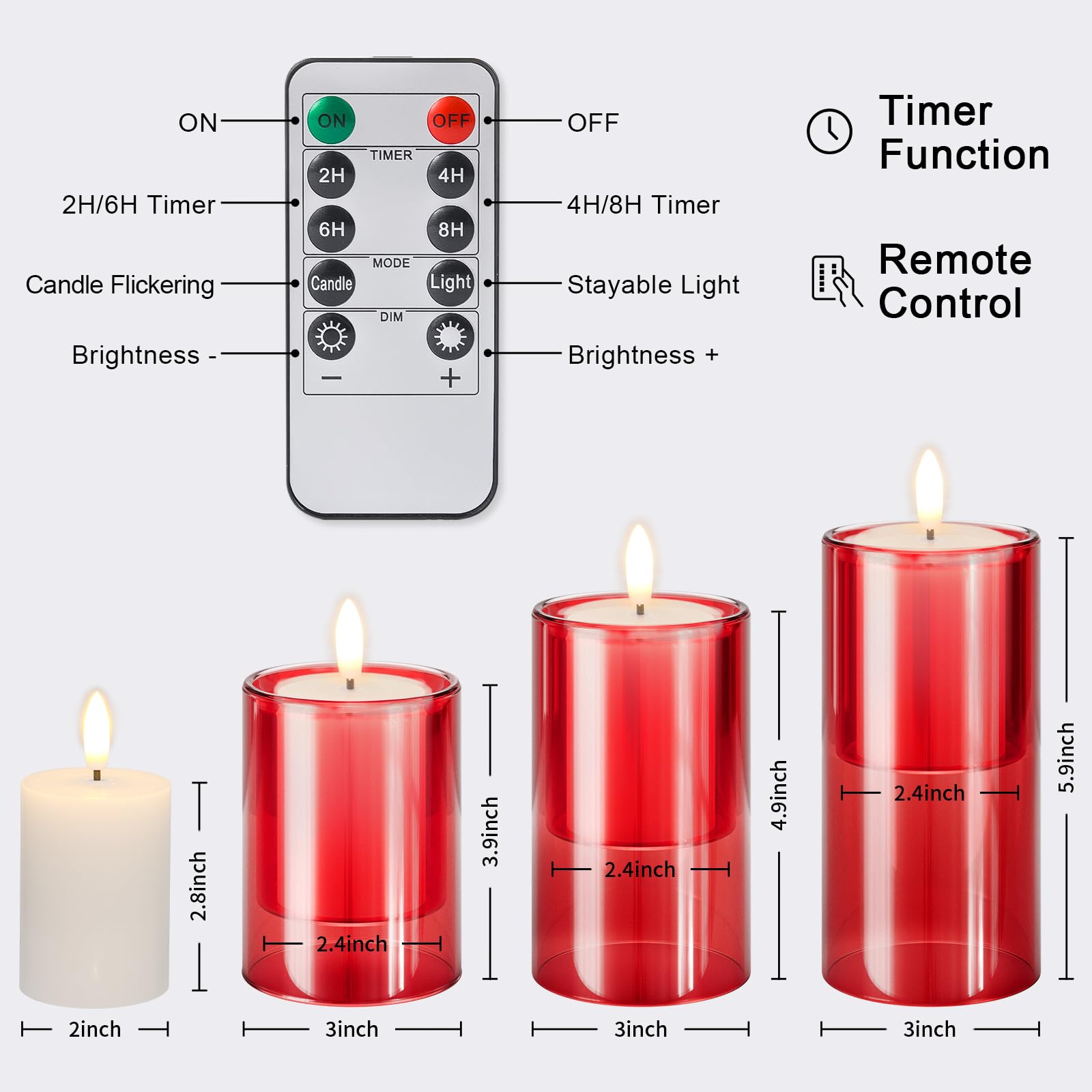 NURADA Flameless Candles with Remote Timer: 3D Wick Battery Operated Led Pillar Acrylic Fake Candle Set for Home Decoration Romantic Ambiance - Gold 2 Pack