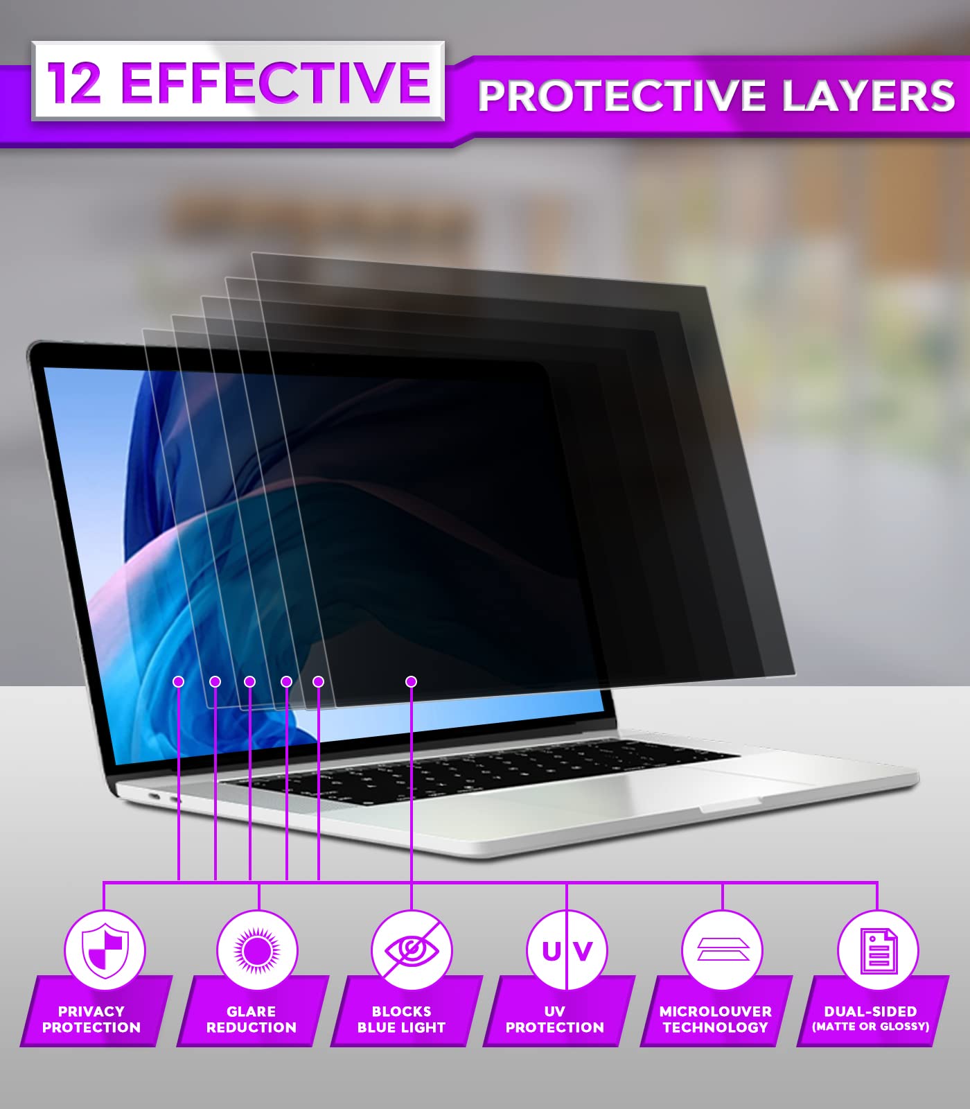 PYS MacBook Air 13.6 Inch Magnetic Privacy Screen for M2 Chip 2022 (A2681) - Removable Anti-Spy Laptop Shield
