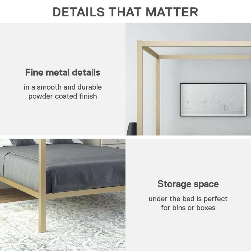 DHP King Metal Canopy Bed, Modern Design with Built-In Headboard, Sturdy Frame, No Box Spring Needed, Gunmetal Gray