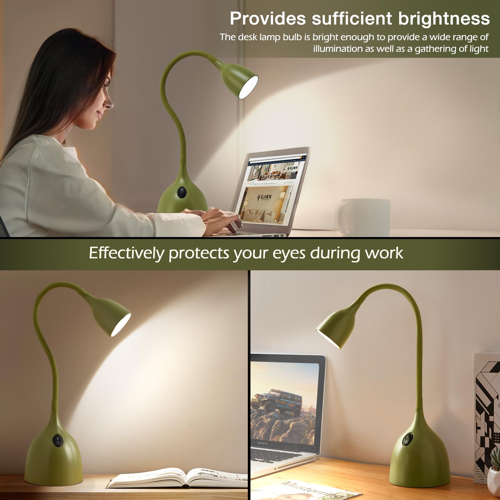 EJIAXIN Gooseneck Desk Lamp 360° LED Flexible Reading Light Small Desk Lamps for Small Spaces Home Office Bedroom College Dorm Desk Bookshelf Nightstand Table Lamp (Purple)