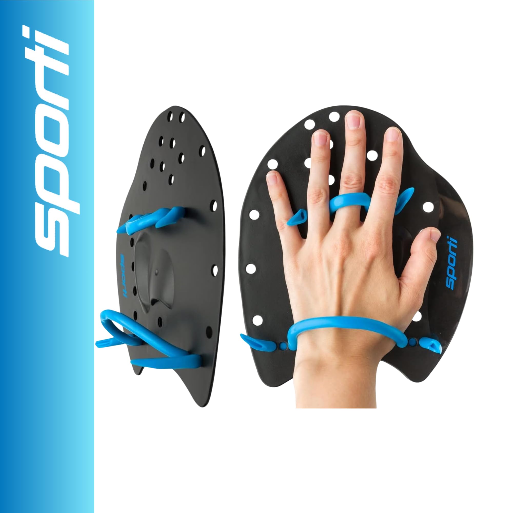 𝗦𝗽𝗼𝗿𝘁𝗶 Power Swim Paddles for Lap Swimming - Adjustable Straps - Lap Swimming Gears - Hand Paddles for Adults & Kids