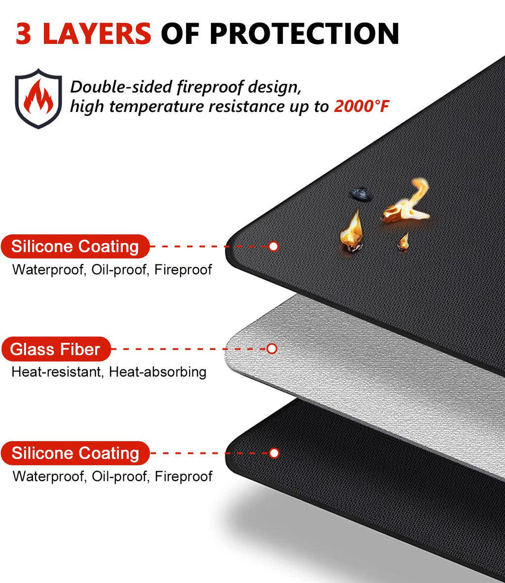 Protebox 48 x 30 inch Under Grill Mats for Outdoor Grill, Double-Sided Fireproof Deck and Patio Protector Mat, Waterproof Oil-Proof BBQ Floor Pad Indoor Fire Pit Fireplace Mat
