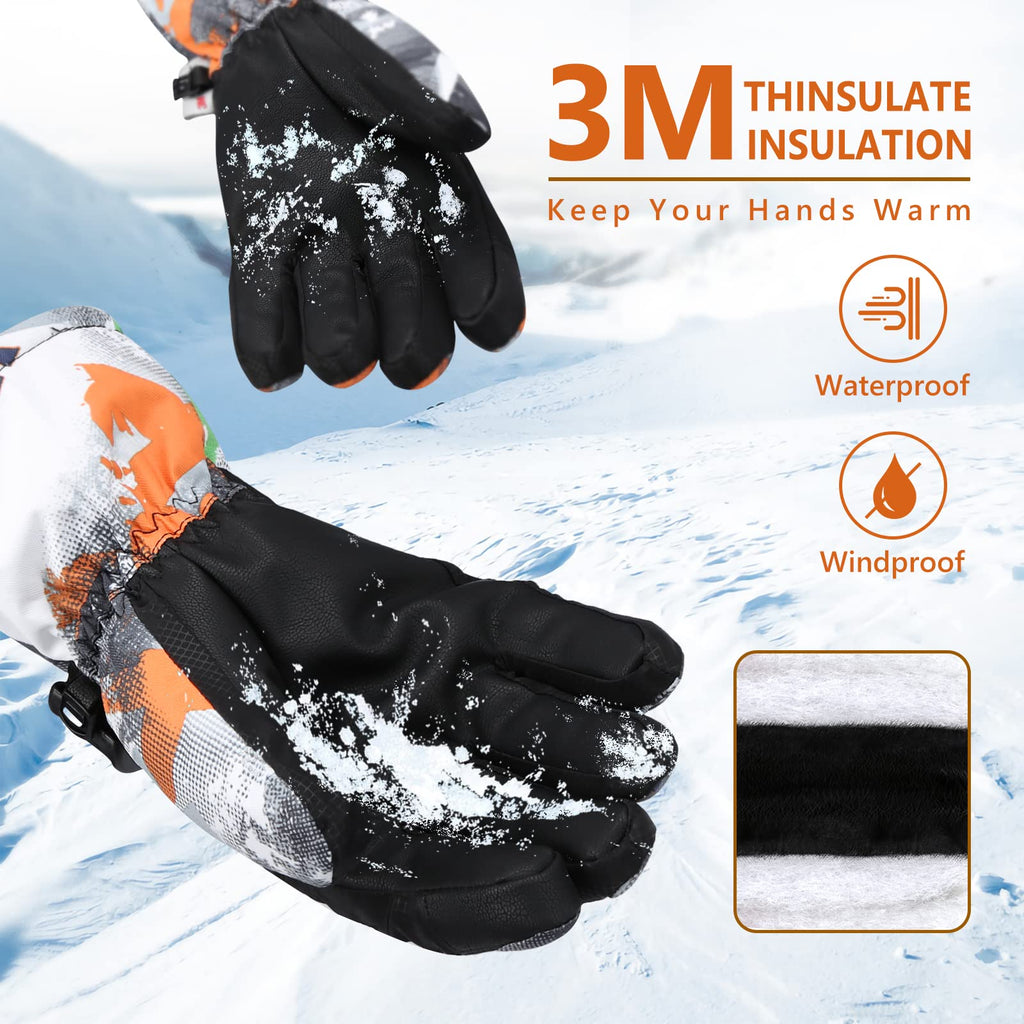 Ski Gloves,Snow Gloves Waterproof Winter Warm Cold Weather Touchscreen Gloves for Parent& Child Kids Skiing,Snowboarding
